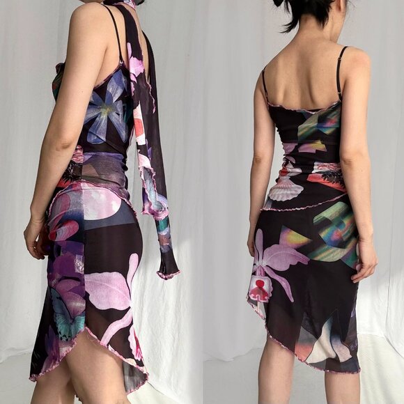 Jean Paul Gaultier fuzzi no tage 3 pieces mesh dress set spaghetti slip dress - Picture 9 of 12